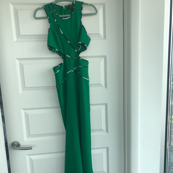 BCBG Green Nikkole Print Trim Cutout Gown - Picture 5 of 5